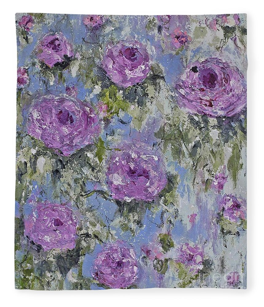 Purple Rose Fleece Blanket featuring the painting Purple Rose by Cherie Salerno