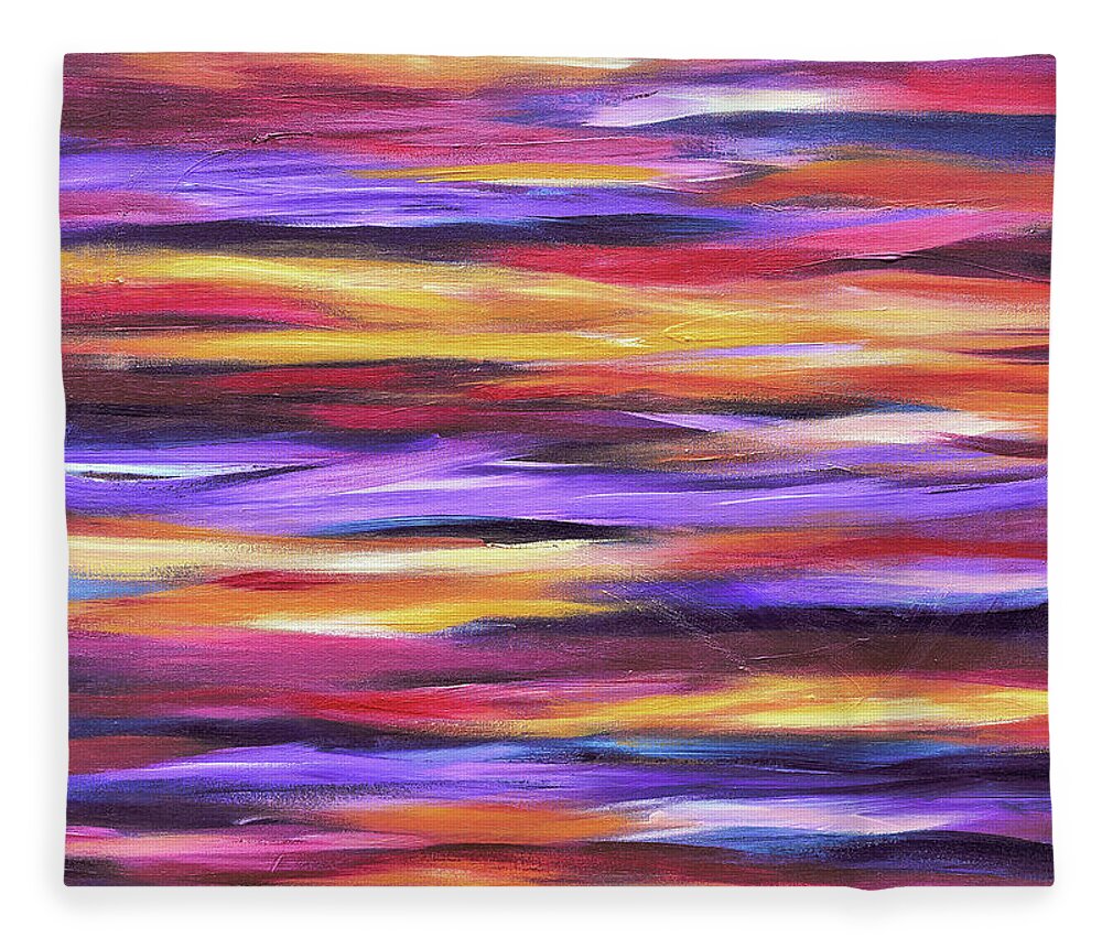 Abstract Waves Fleece Blanket featuring the painting Purple Waves by Maria Meester