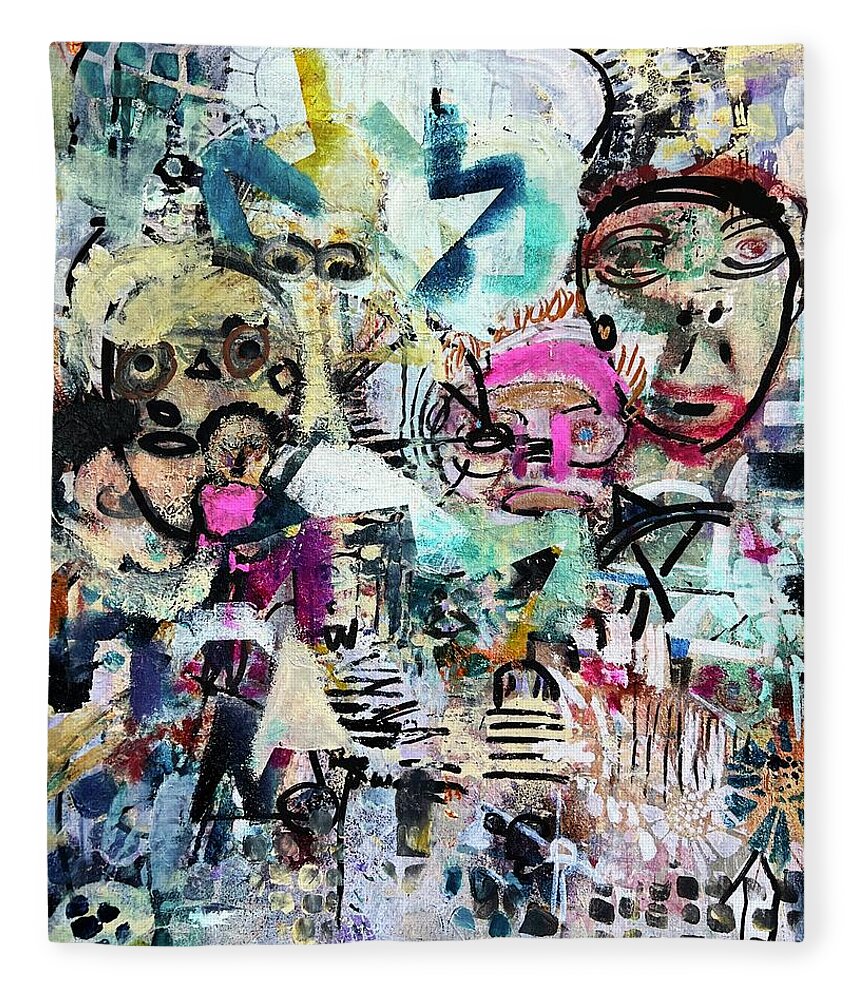 Faces Fleece Blanket featuring the painting Puzzled People by Tommy McDonell