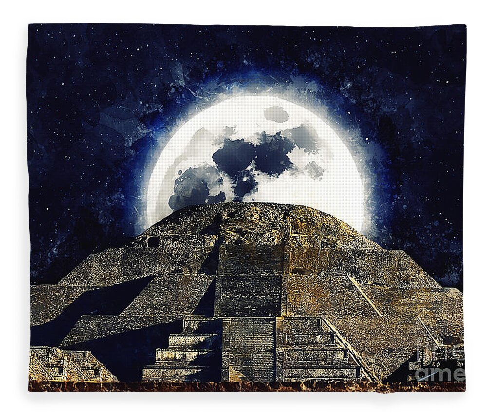 Teotihuacan Fleece Blanket featuring the digital art The Pyramid of the Moon, Teotihuacan by Marisol VB
