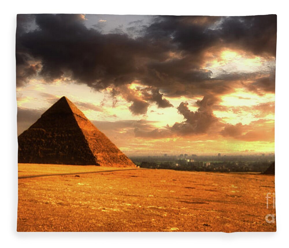 Giza Fleece Blanket featuring the photograph Pyramids of Giza by Kype Hills