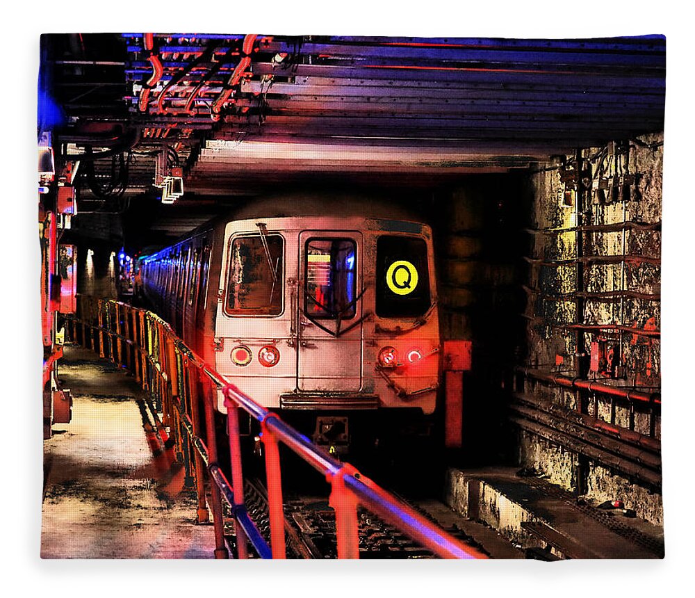Subway Fleece Blanket featuring the photograph Q-Scape No.6 - Departing 96th St by Steve Ember