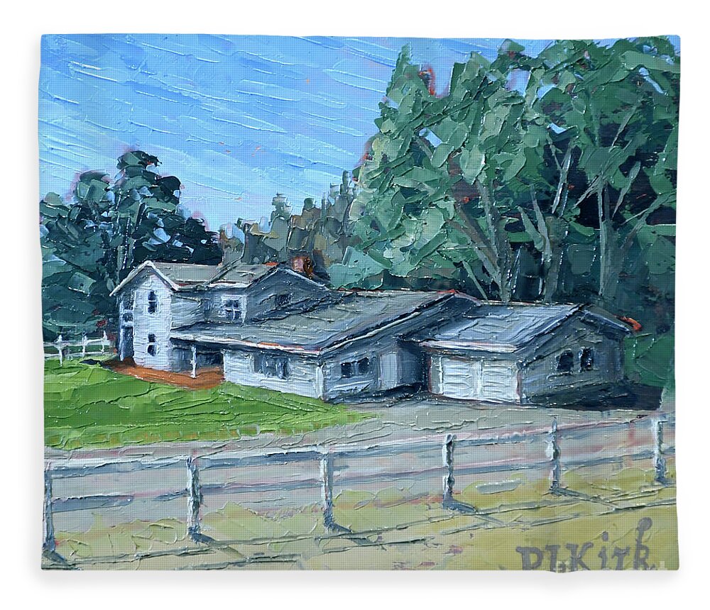 Ben Lomond Fleece Blanket featuring the painting Quail Hollow Ranch House by PJ Kirk