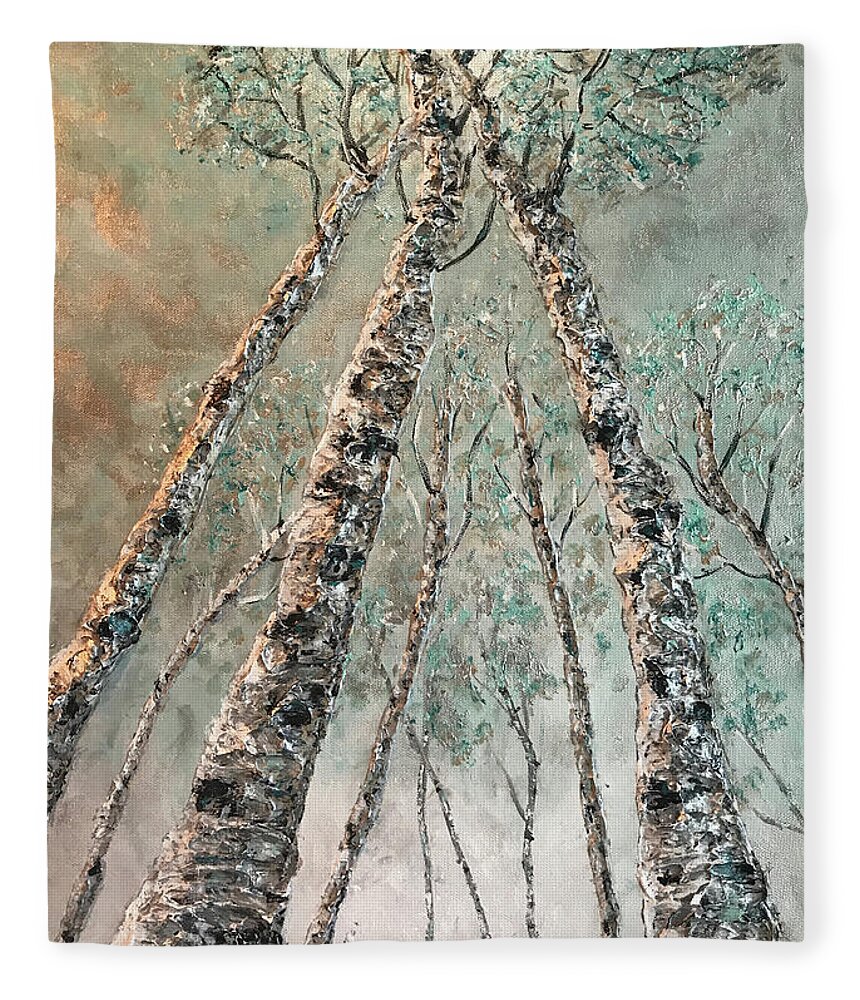 Aspen Fleece Blanket featuring the painting Quaking Aspens by Linda Donlin