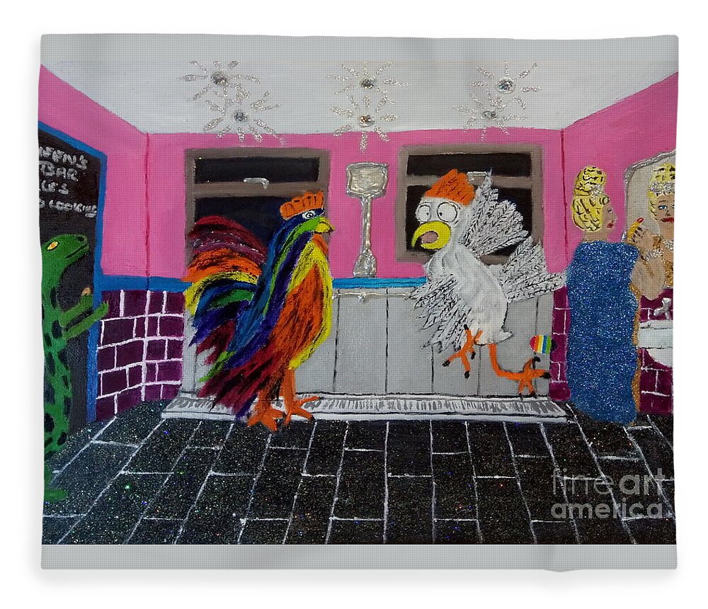 Lgbtq Fleece Blanket featuring the painting Queens bar sweatbox rules by David Westwood
