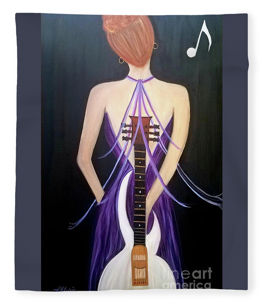Guitar Fleece Blanket featuring the painting Quiet Before The Storm by Artist Linda Marie