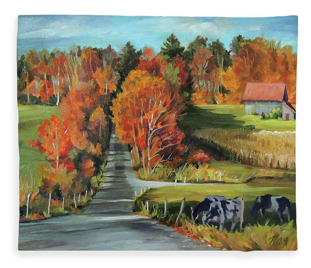 Vermont Fleece Blanket featuring the painting Quintessential Vermont by Nancy Griswold