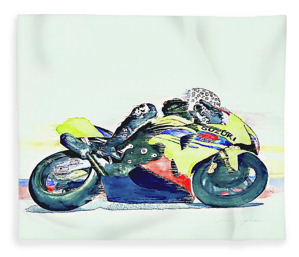 Road Race Fleece Blanket featuring the painting Racer by John Glass