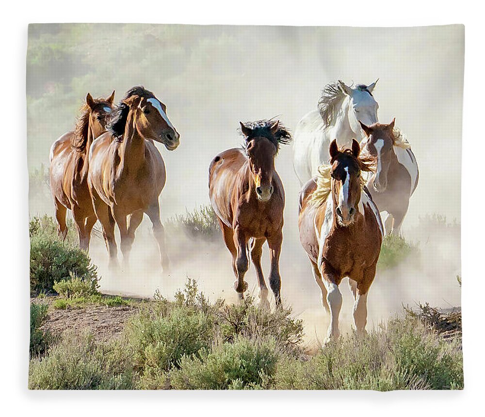 Horses Fleece Blanket featuring the photograph Racing to the Water Hole by Judi Dressler