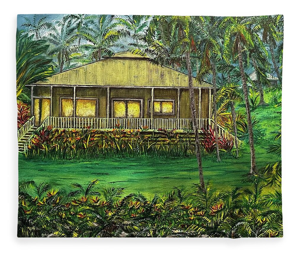 Opihikao Cabana Fleece Blanket featuring the painting Rainbow Cottage by Michael Silbaugh
