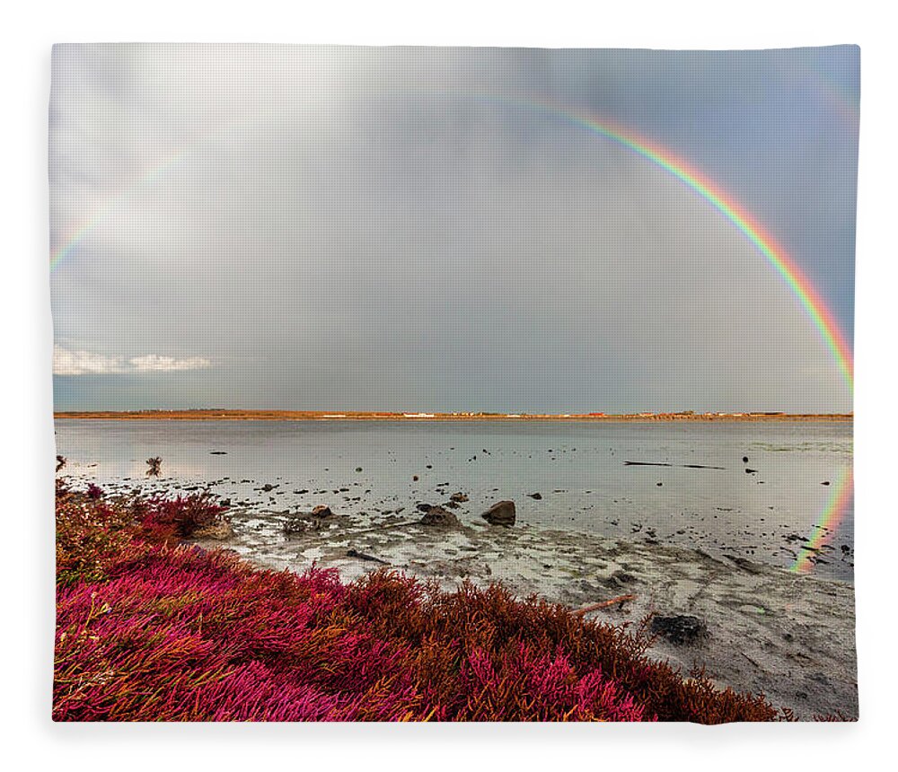 Atanasovsko Lake Fleece Blanket featuring the photograph Rainbow by Evgeni Dinev