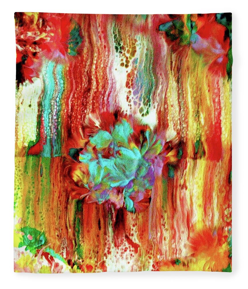 Rainbow Fleece Blanket featuring the painting Rainbow Flowers by Anna Adams