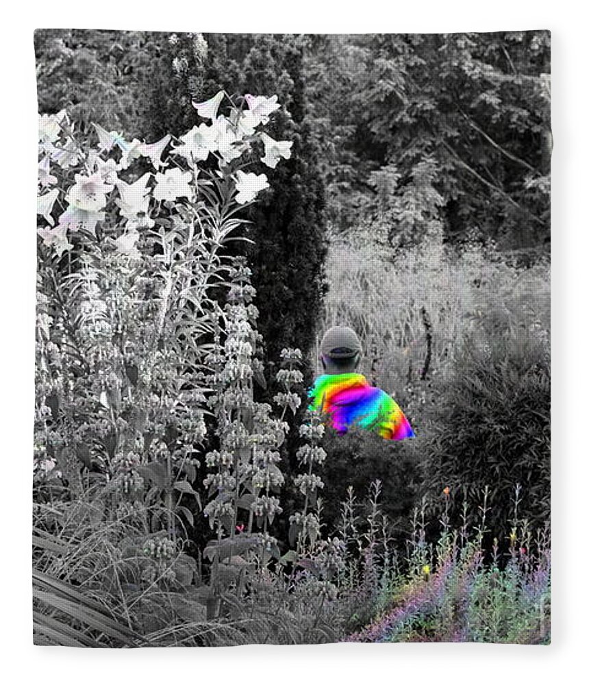 Rainbow Fleece Blanket featuring the photograph Rainbow Garden Visitor by Sea Change Vibes