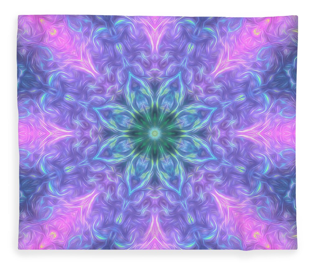 Mandala Fleece Blanket featuring the digital art Rainbow Maple Mandala 03 by Beth Venner