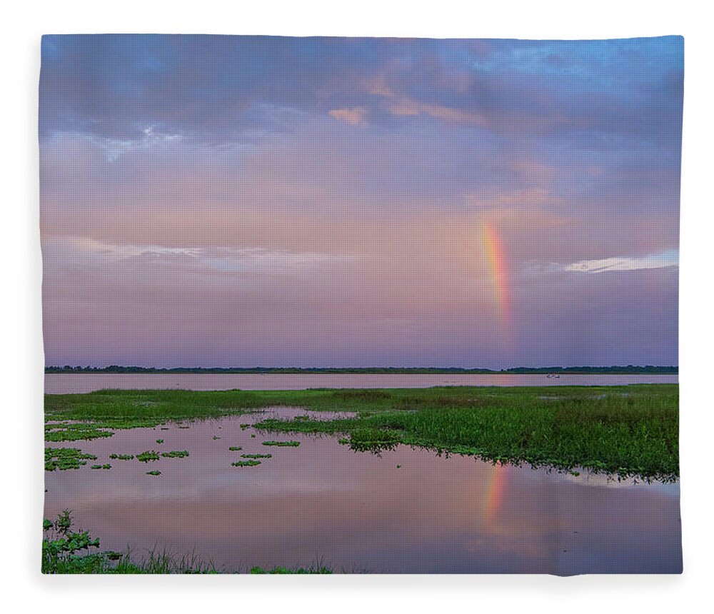 Rainbow Fleece Blanket featuring the photograph Rainbow Reflection over Lake Toho by Carolyn Hutchins