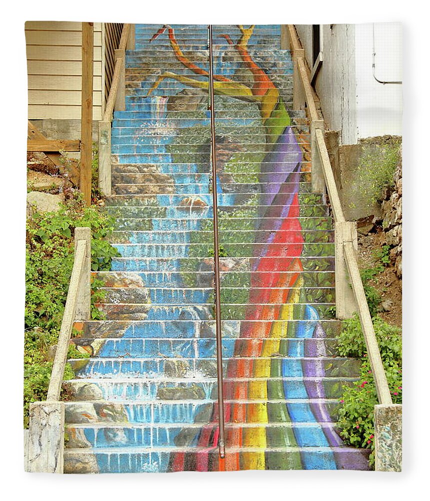 Stairway Fleece Blanket featuring the photograph Rainbow Stairs by Lens Art Photography By Larry Trager