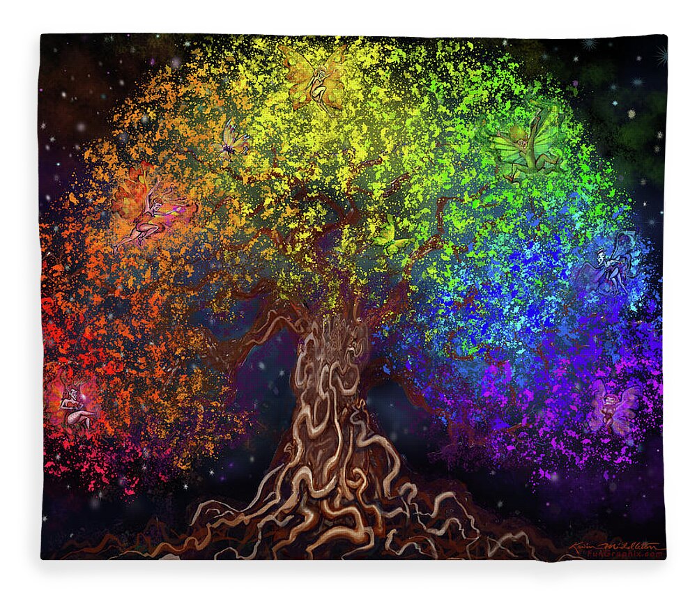 Rainbow Fleece Blanket featuring the digital art Rainbow Tree of Life by Kevin Middleton