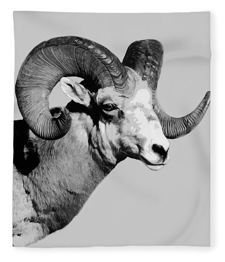 Nature Fleece Blanket featuring the digital art Ram Head by Judy Cuddehe