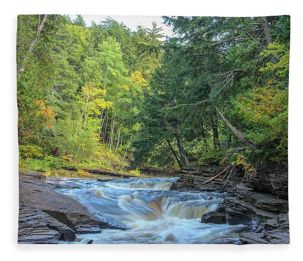 Porcupine Wilderness State Park Fleece Blanket featuring the photograph Rapids on the Presque Isle River by Robert Carter