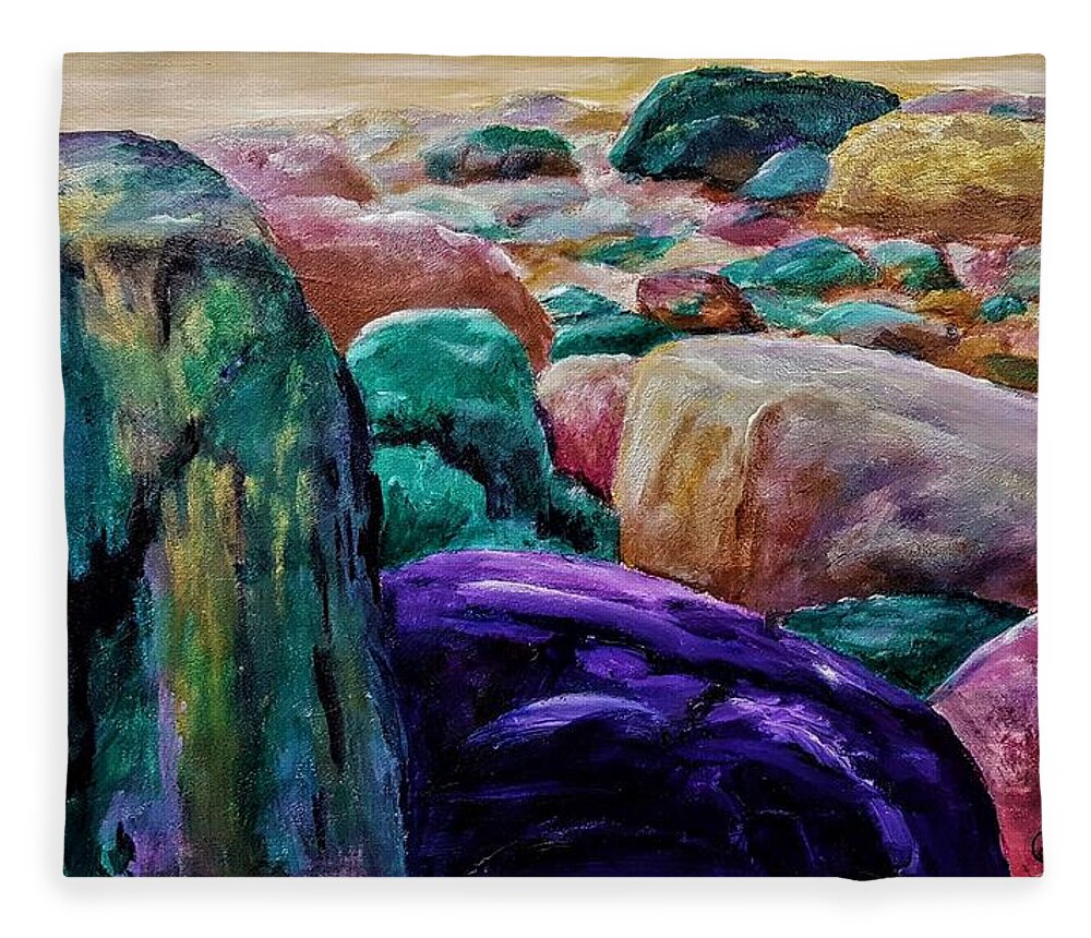 Rocks Fleece Blanket featuring the painting Rattlesnake Inspired Rocks    1.21 by Cheryl Nancy Ann Gordon