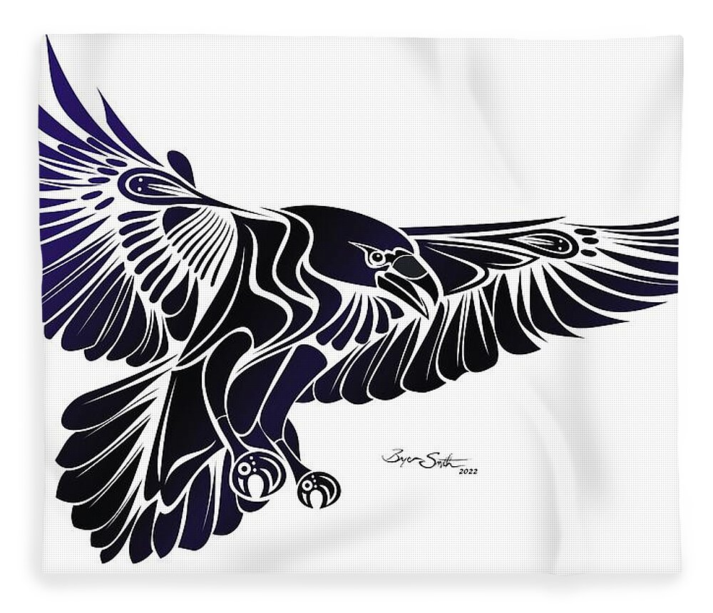 Raven Fleece Blanket featuring the digital art Raven Flight by Bryan Smith