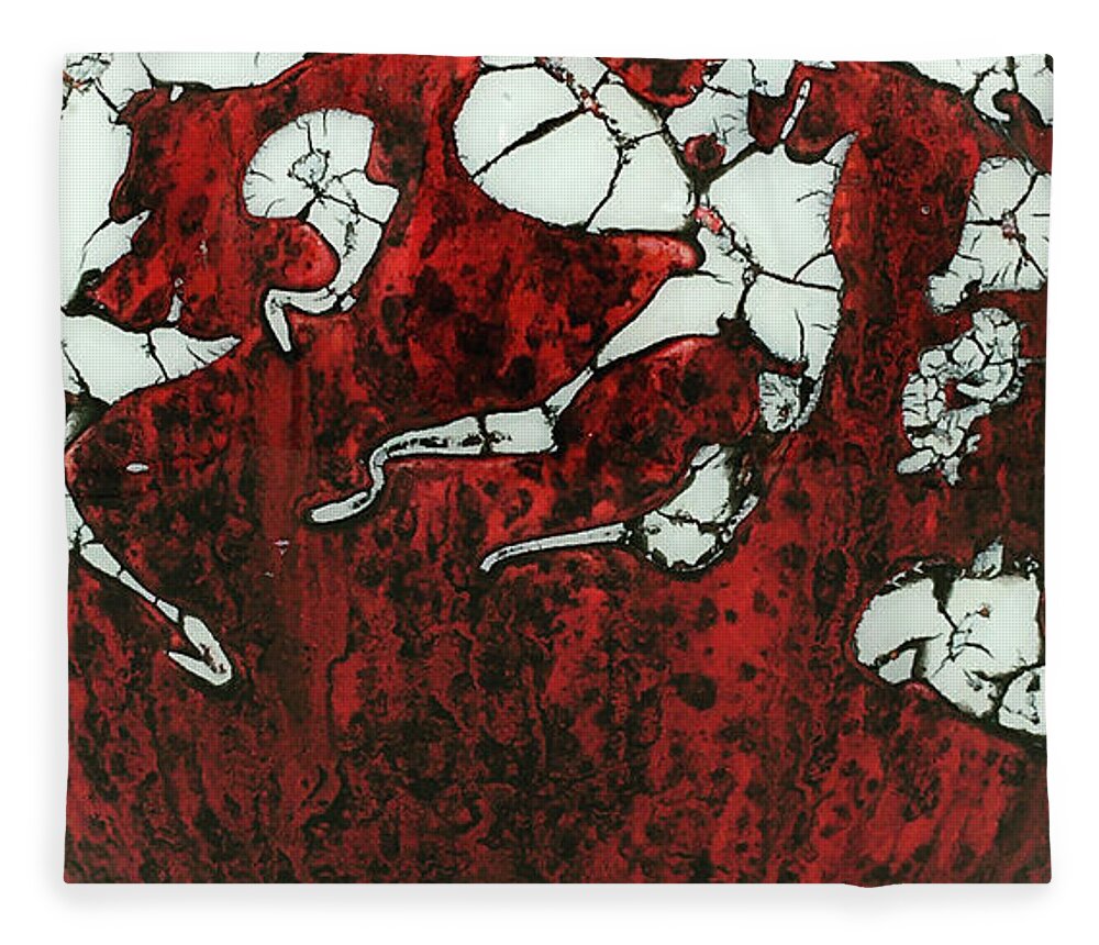 Red Fleece Blanket featuring the mixed media Red and White Glass Bowl by Christopher Schranck