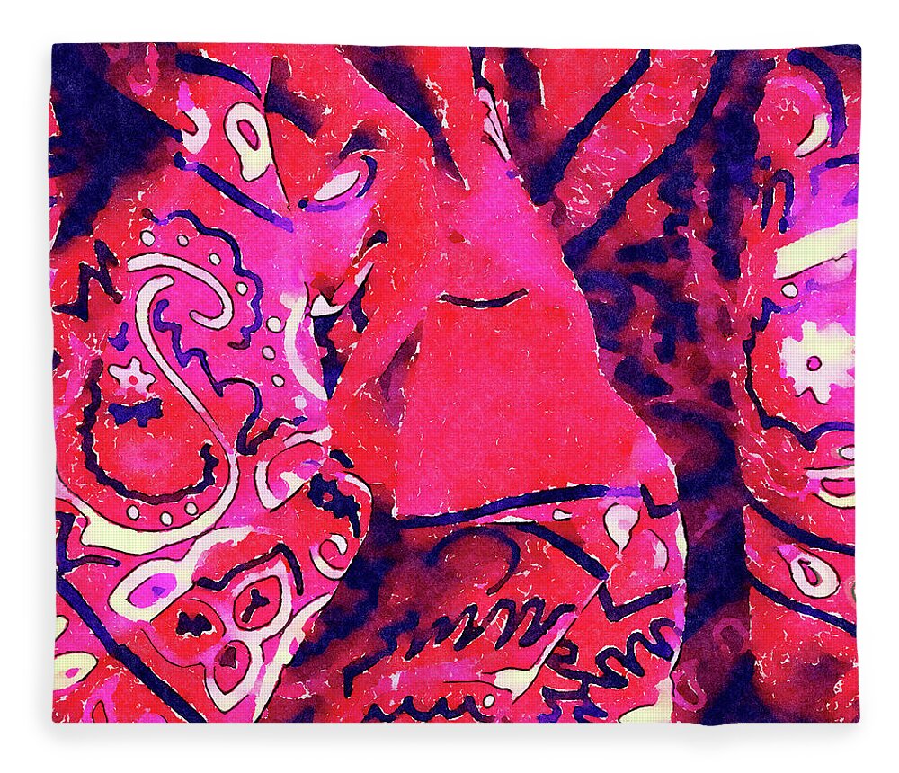 Red Fleece Blanket featuring the mixed media Red Bandana Abstract Watercolor Painting by Shelli Fitzpatrick