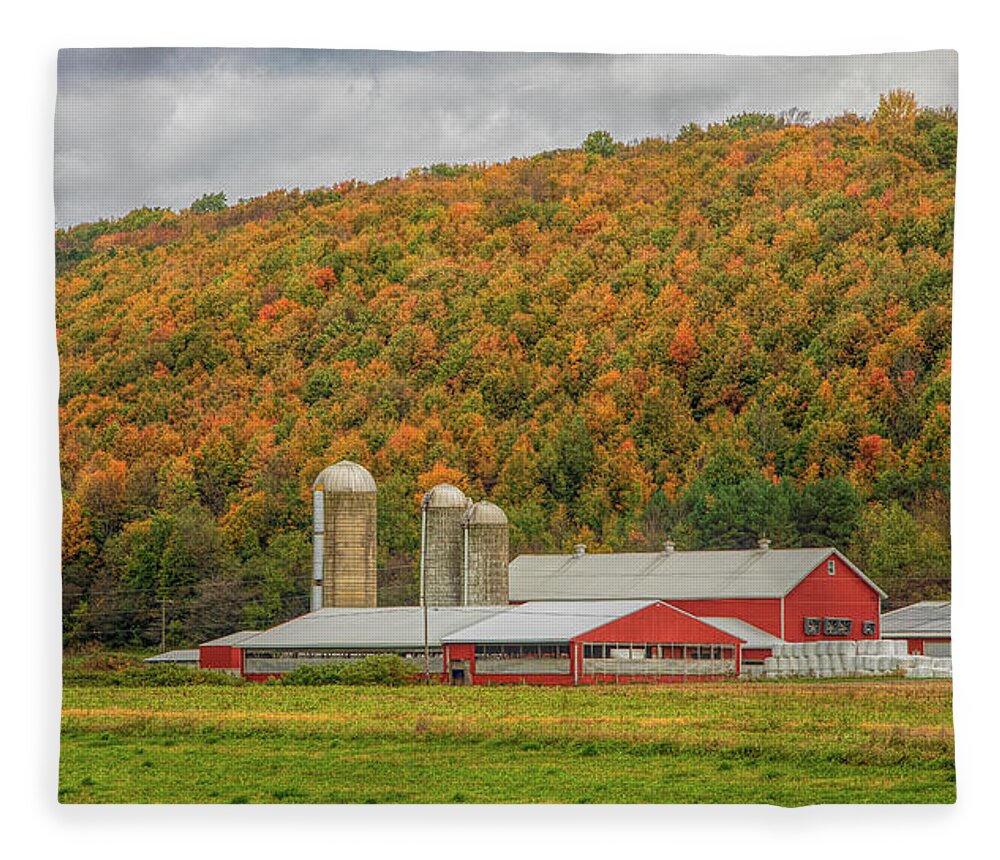 Barn Fleece Blanket featuring the photograph Red Barns in Autumn by Rod Best