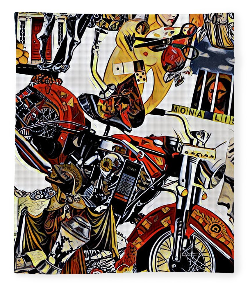 Red Fleece Blanket featuring the mixed media Red Biker Momma by Debra Amerson