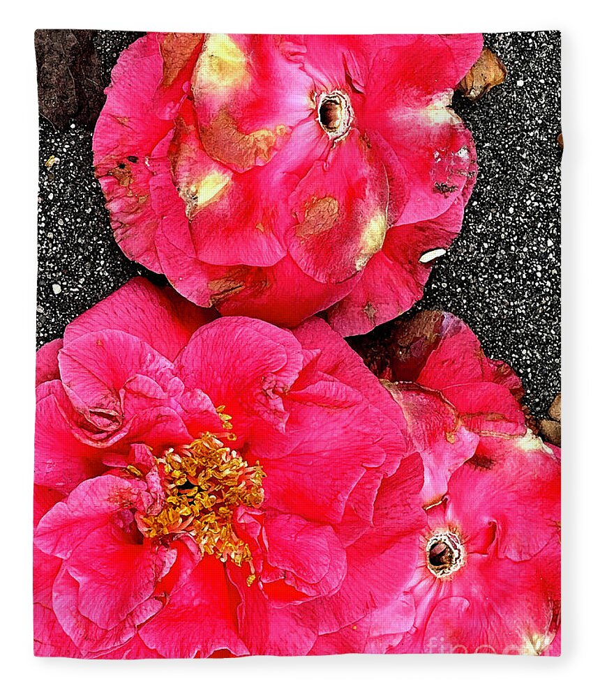 Camellias Fleece Blanket featuring the photograph Red Camelias by Katherine Erickson