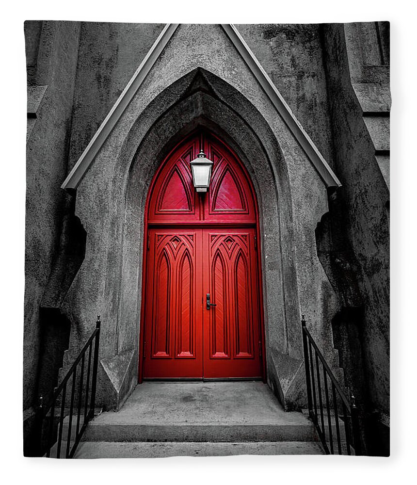 Savannah Fleece Blanket featuring the photograph Red Church Door by Kenny Thomas