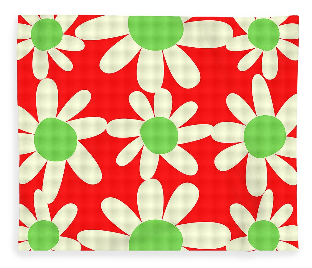 Red Fleece Blanket featuring the digital art Red Floral Holiday Pattern Design by Christie Olstad