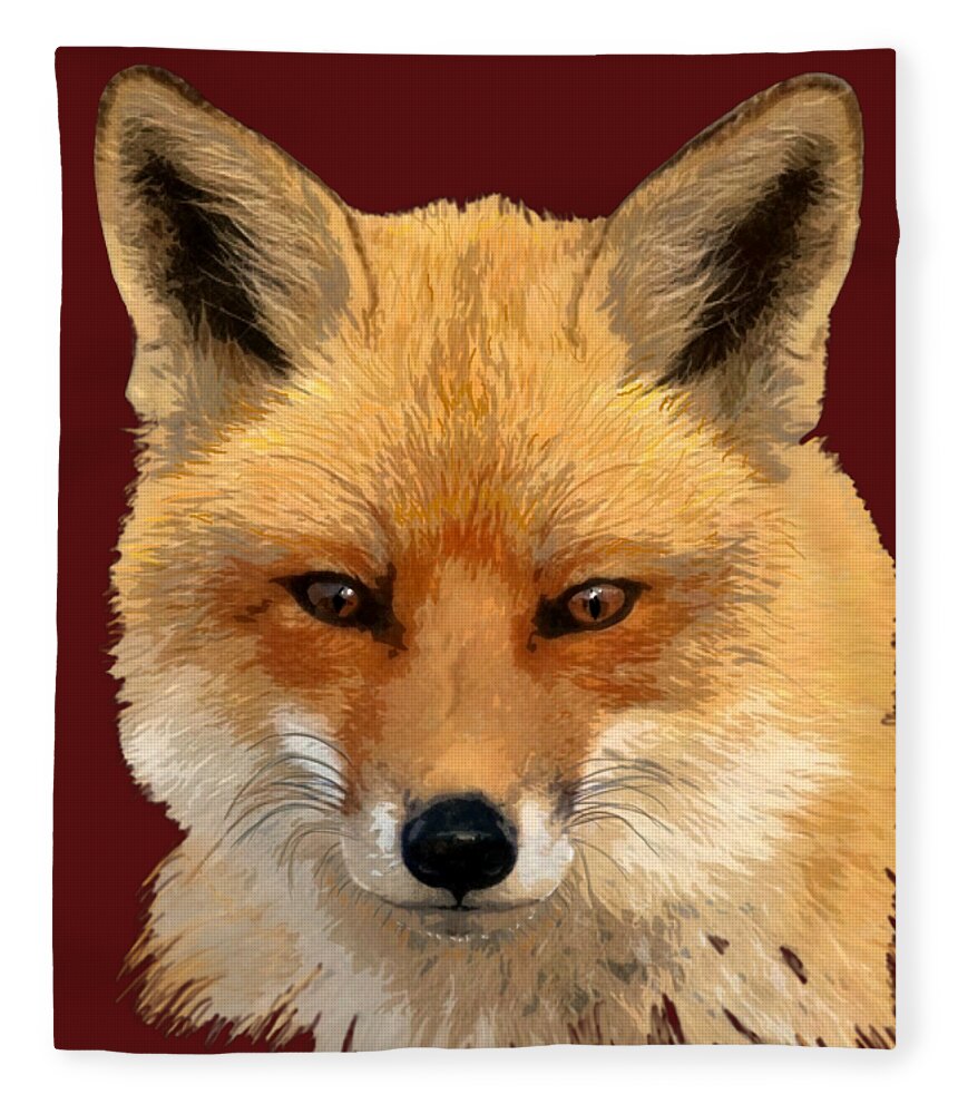 Fox Fleece Blanket featuring the painting Red Fox Portrait Sans Background by Judy Link Cuddehe