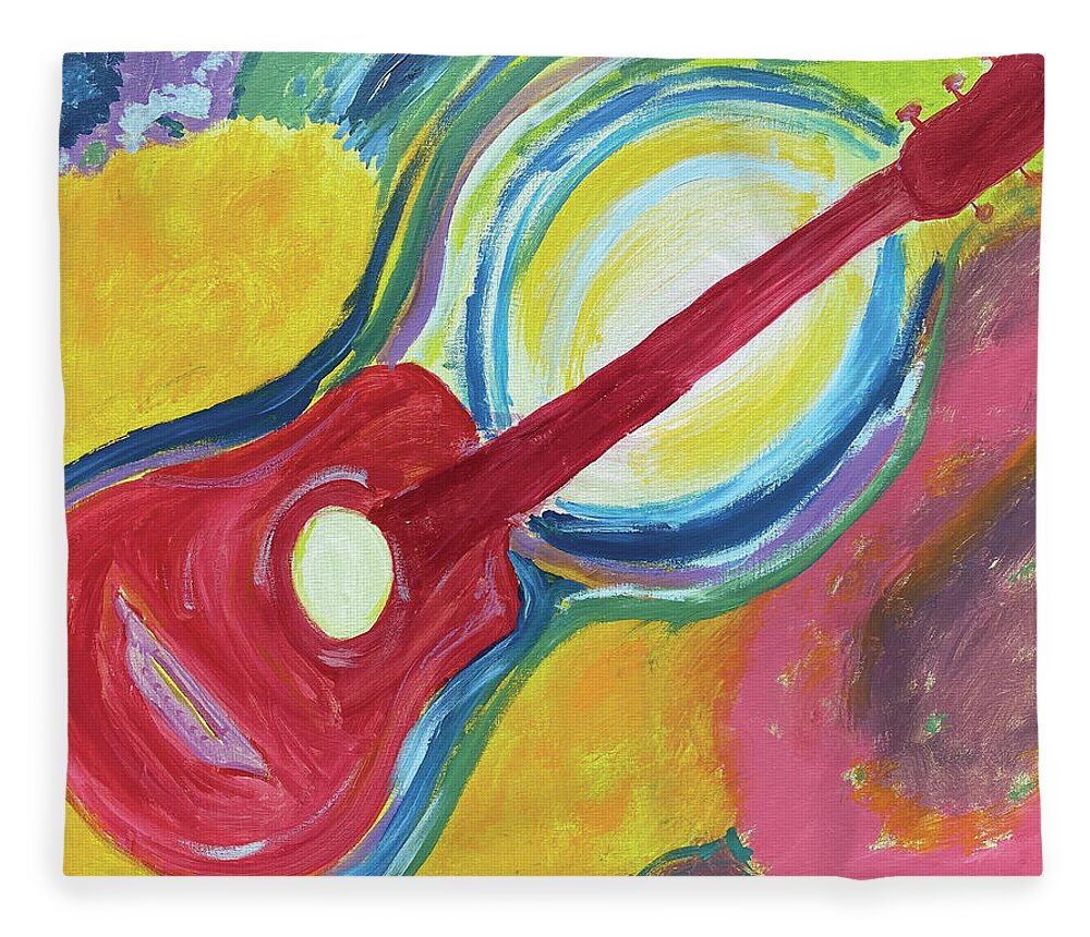 Music Fleece Blanket featuring the painting Red guitasr by David Feder