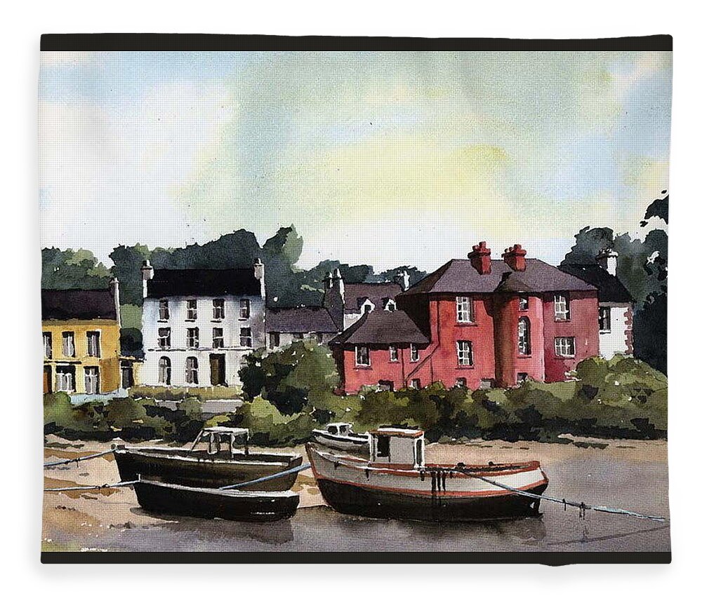  Fleece Blanket featuring the painting Red House in Castletownbere, Cork by Val Byrne