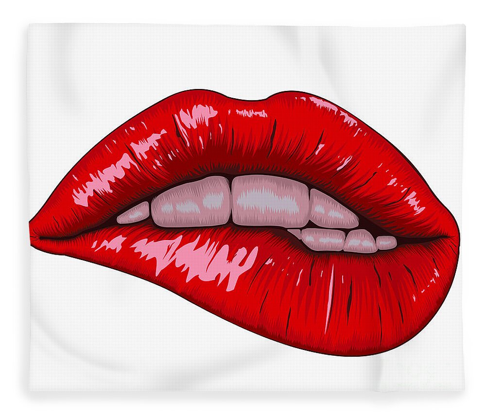 Red Lips Biting Lip Fleece Blanket by Noirty Designs - Pixels