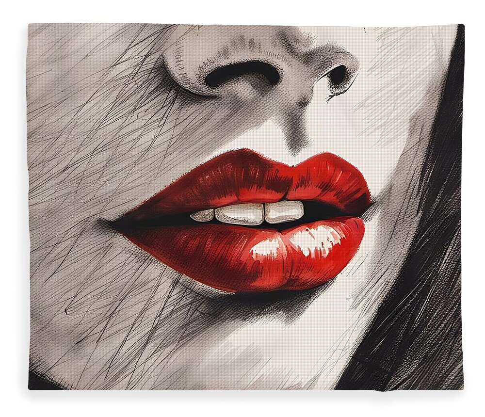 Newby Fleece Blanket featuring the digital art Red Lips by Cindy's Creative Corner