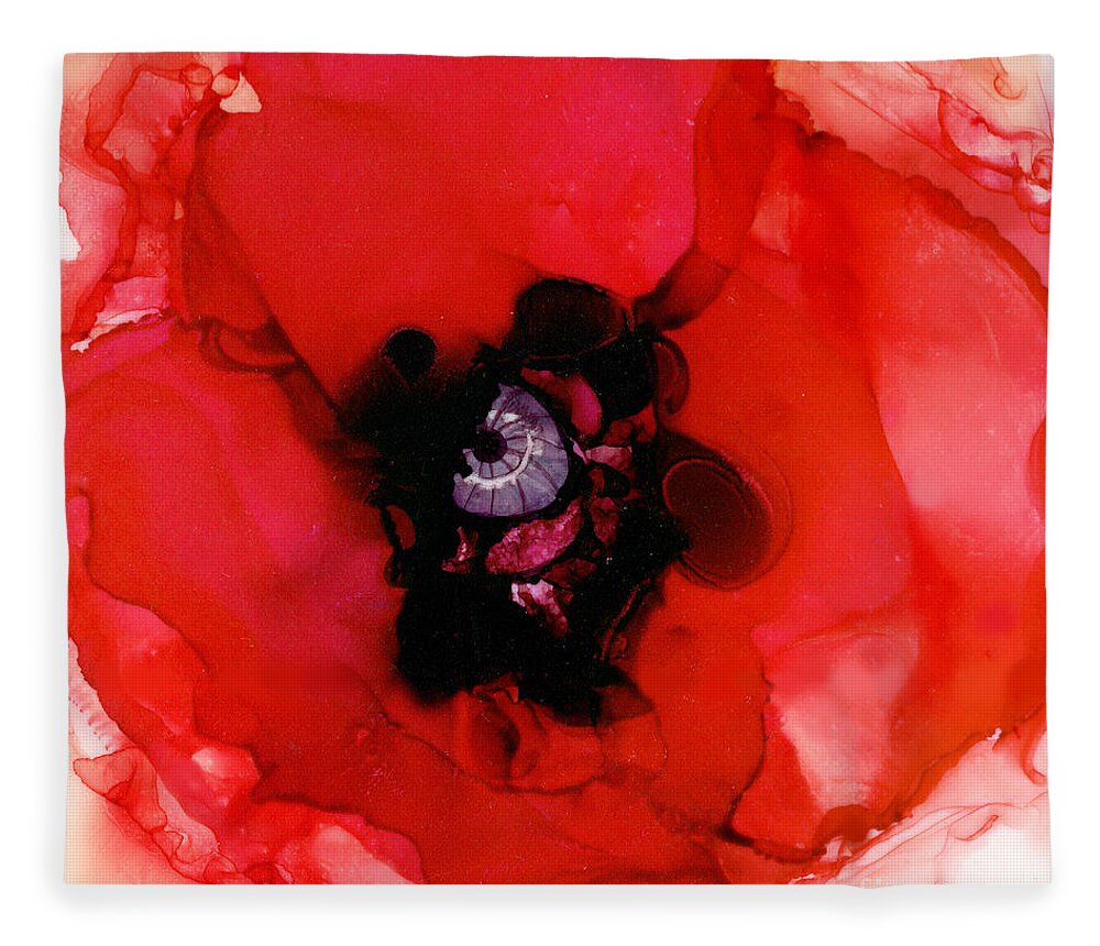 Red Poppy Fleece Blanket featuring the painting Red Poppy by Daniela Easter