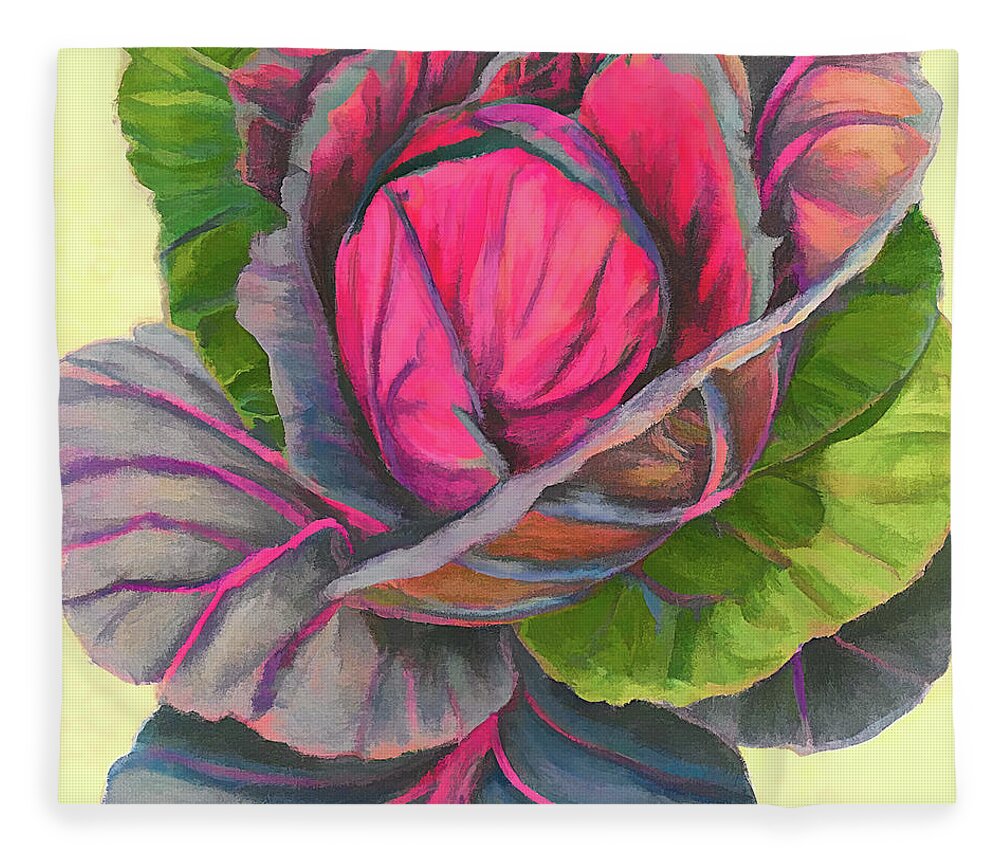 Cabbage Fleece Blanket featuring the digital art Red Red Cabbage by Cathy Anderson