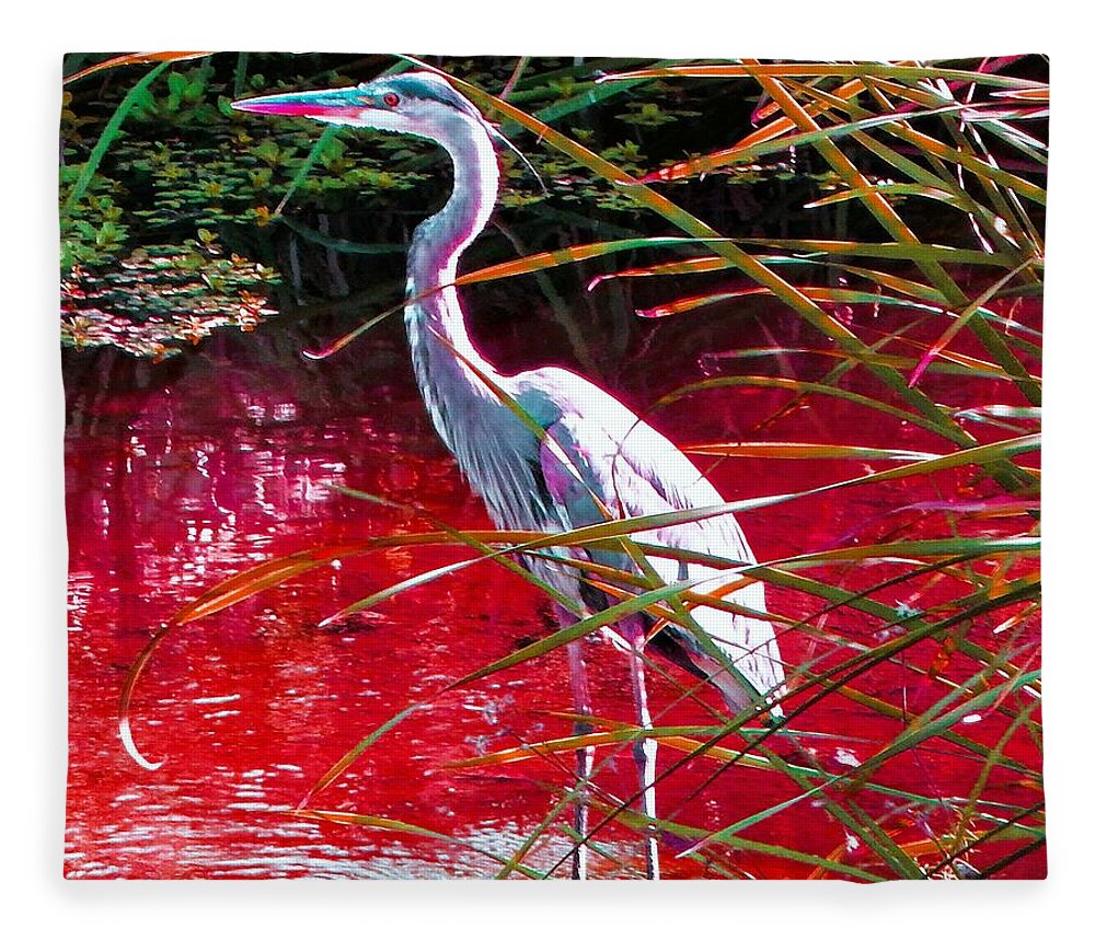 Bird Fleece Blanket featuring the photograph Red River Heron by Andrew Lawrence