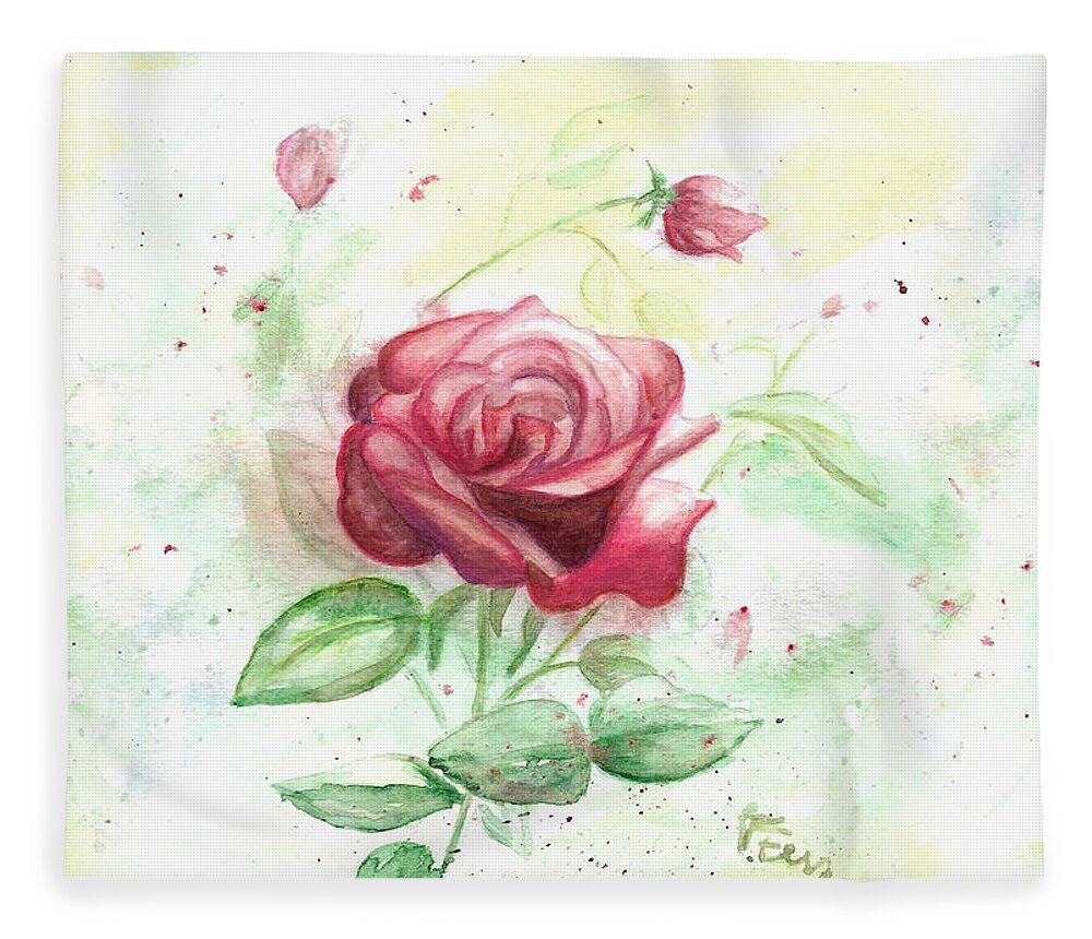 Red Rose Fleece Blanket featuring the painting Red rose by Tatiana Fess