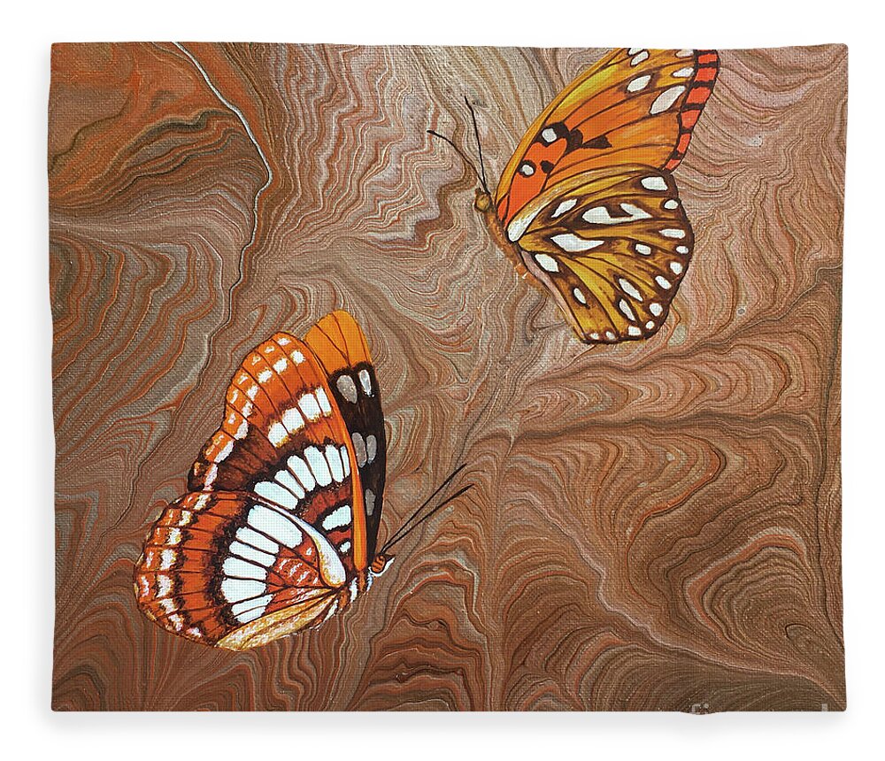 California Butterflies Fleece Blanket featuring the painting Red Sandstone and CA Butterflies by Lucy Arnold