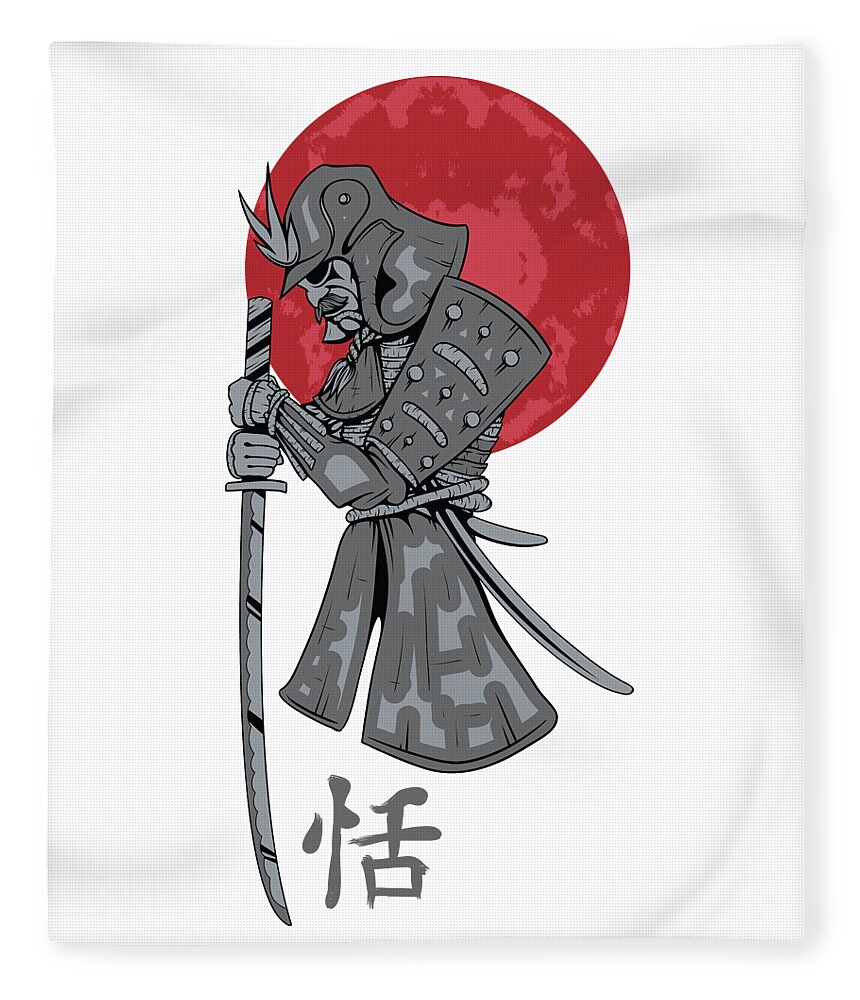 Japanese Fleece Blanket featuring the digital art Red Sun Samurai by Jacob Zelazny