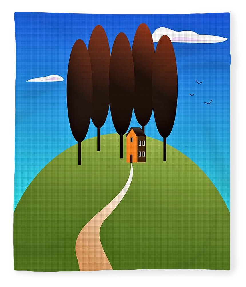 Landscape Fleece Blanket featuring the digital art Red Tree Hill by Fatline Graphic Art