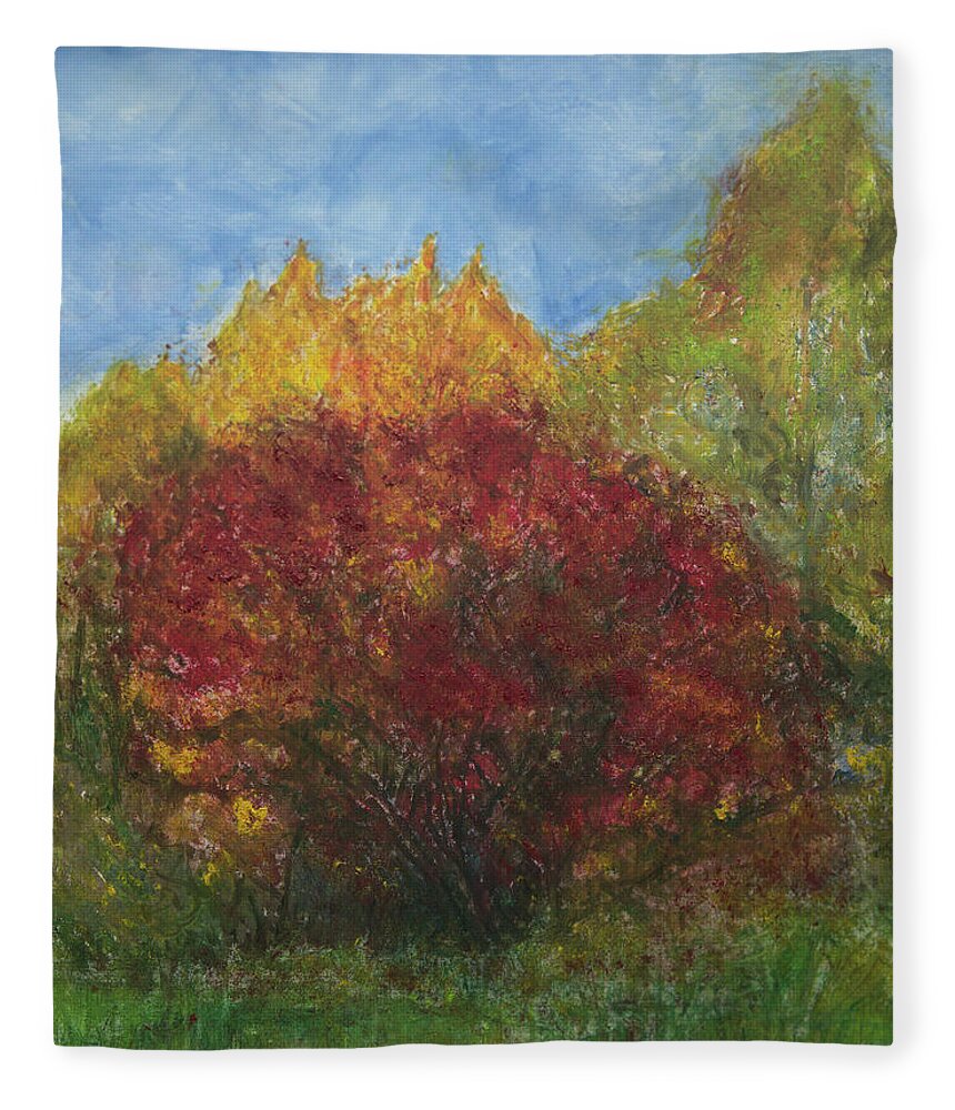Red Tree Fleece Blanket featuring the painting Red Tree by Vibeke Moldberg