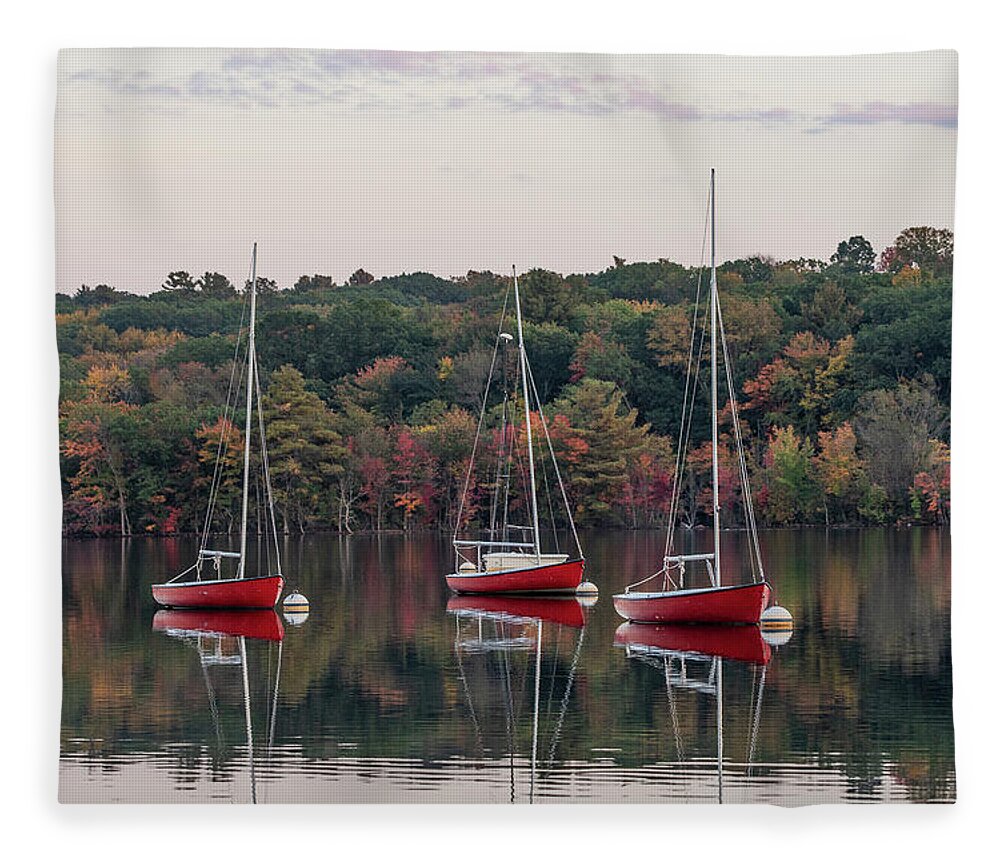 Boat Fleece Blanket featuring the photograph Red Trio at Dusk by Denise Kopko