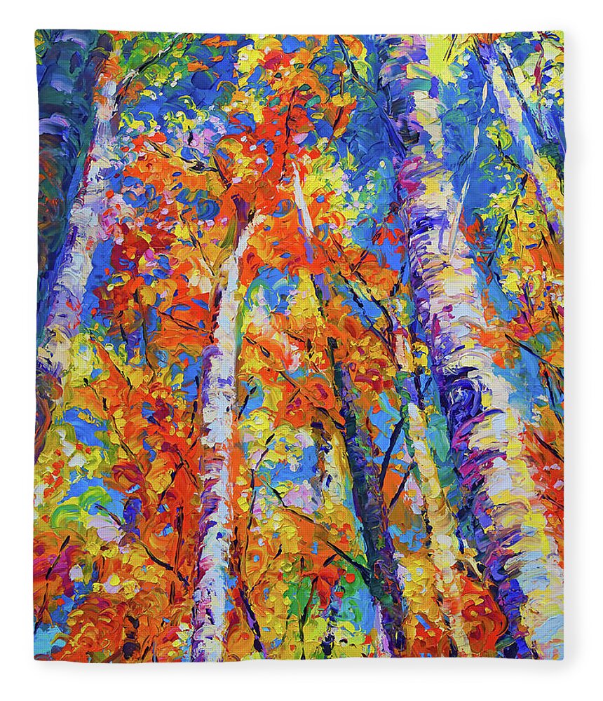 Trees Fleece Blanket featuring the painting Redemption - fall birch and aspen by Talya Johnson