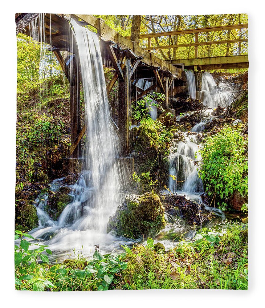 Waterfall Fleece Blanket featuring the photograph Reeds Spring Mill Trough Waterfall by Jennifer White