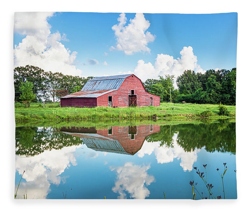 Red Barn Fleece Blanket featuring the photograph Reflection by Jordan Hill