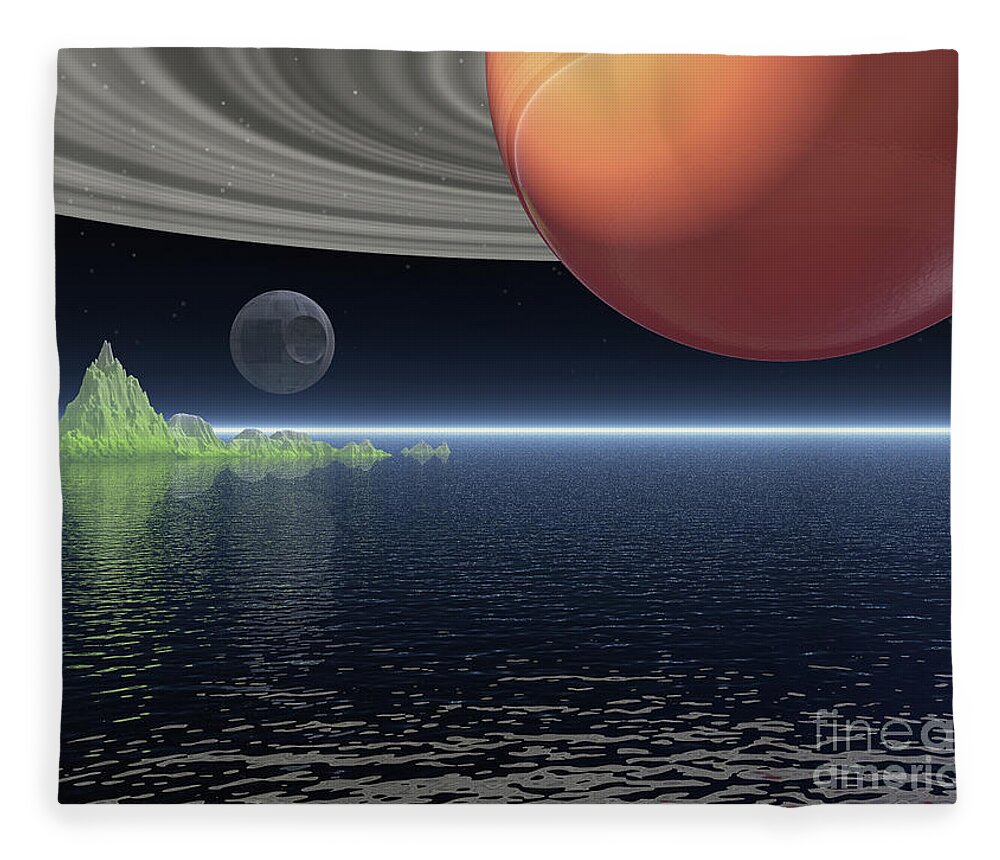 Saturn Fleece Blanket featuring the digital art Reflections of Saturn by Phil Perkins